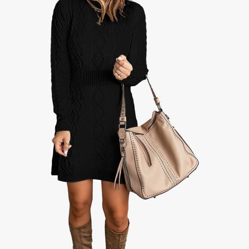 Elegant Black Cable Knit Dress